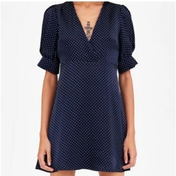 Like New Zara Polk at dots navy blue mini dress M - Picture 1 of 8